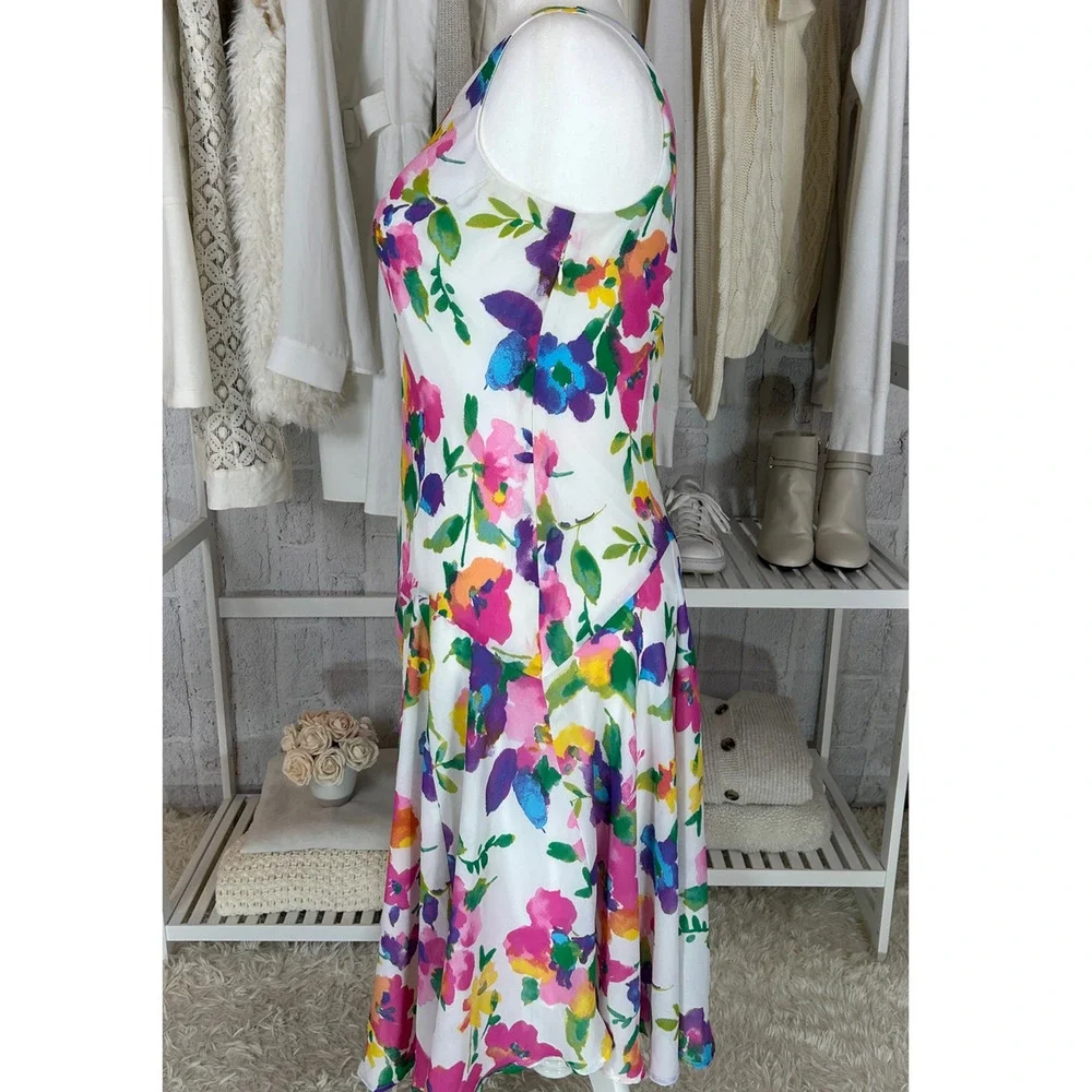 Jessica London Women's Size 12W White Multicolor Floral Drop Waist Dress #0413 - Picture 2 of 13